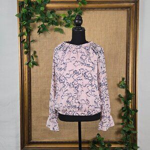 Nine West Sheer Printed Bell Sleeve Blouse - NWOT